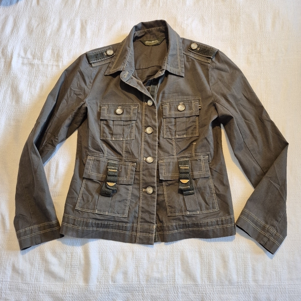 Eddie Bauer women's size XS Petit olive green military style jacket VGUC